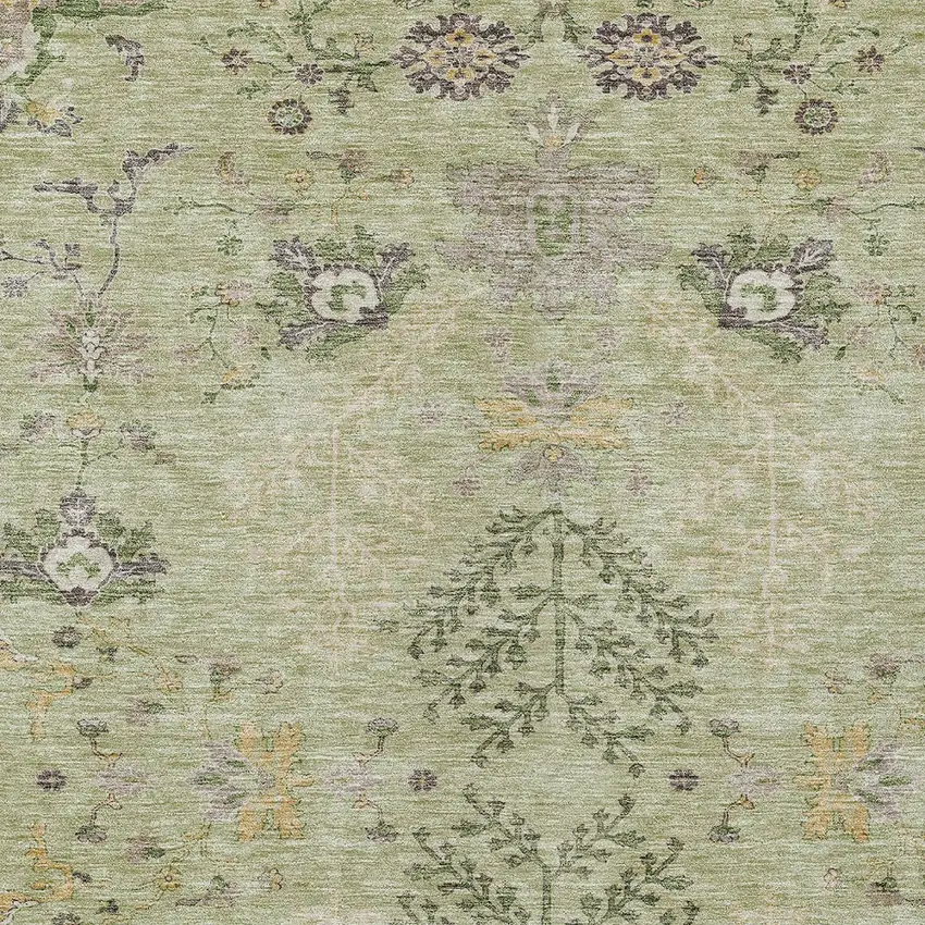 Artichoke Green Brown And Beige Floral Washable Indoor Outdoor Area Rug Photo 5