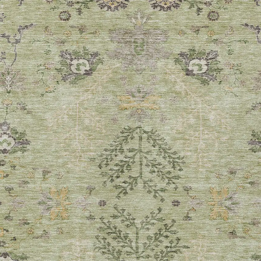 Artichoke Green Brown And Beige Floral Washable Indoor Outdoor Area Rug Photo 5