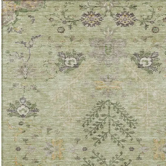 Artichoke Green Brown And Beige Floral Washable Indoor Outdoor Area Rug Photo 5