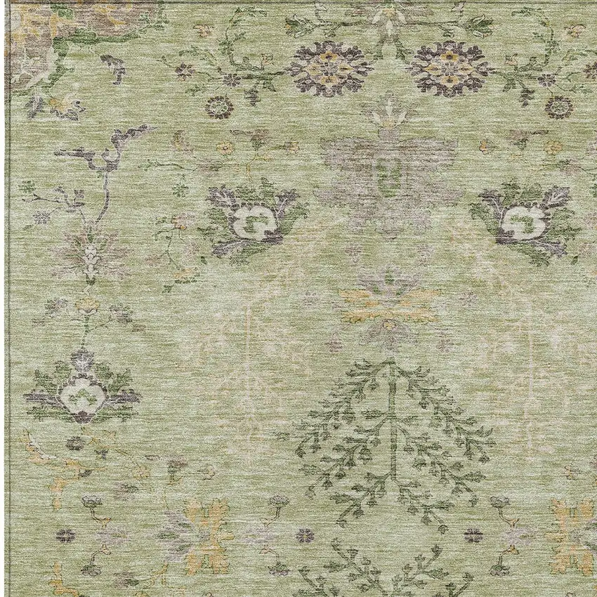 Artichoke Green Brown And Beige Floral Washable Indoor Outdoor Area Rug Photo 5