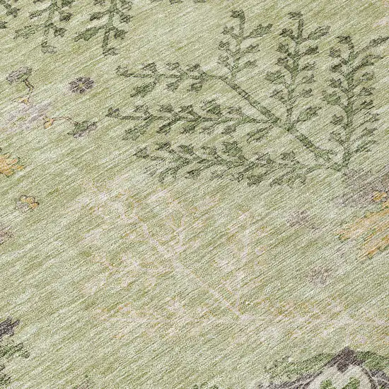 Artichoke Green Brown And Beige Floral Washable Indoor Outdoor Area Rug Photo 8