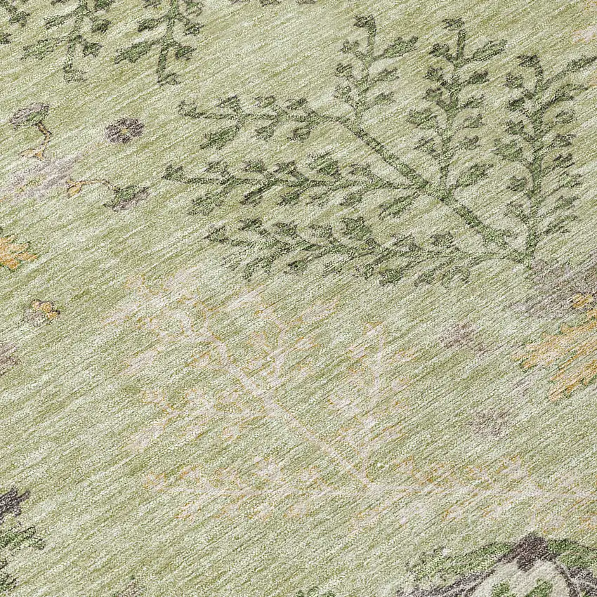 Artichoke Green Brown And Beige Floral Washable Indoor Outdoor Area Rug Photo 8