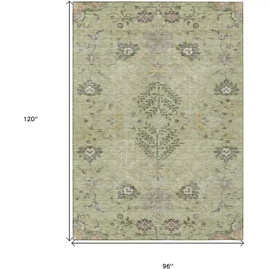 Artichoke Green Brown And Beige Floral Washable Indoor Outdoor Area Rug Photo 7