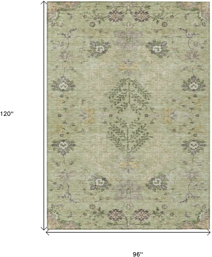 Artichoke Green Brown And Beige Floral Washable Indoor Outdoor Area Rug Photo 7