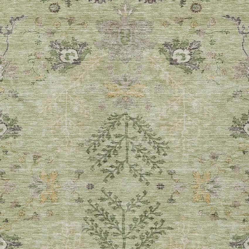 Artichoke Green Brown And Beige Floral Washable Indoor Outdoor Area Rug Photo 5