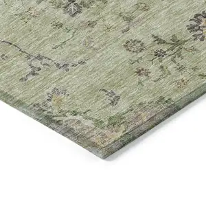 Photo of Artichoke Green Brown And Beige Floral Washable Indoor Outdoor Area Rug