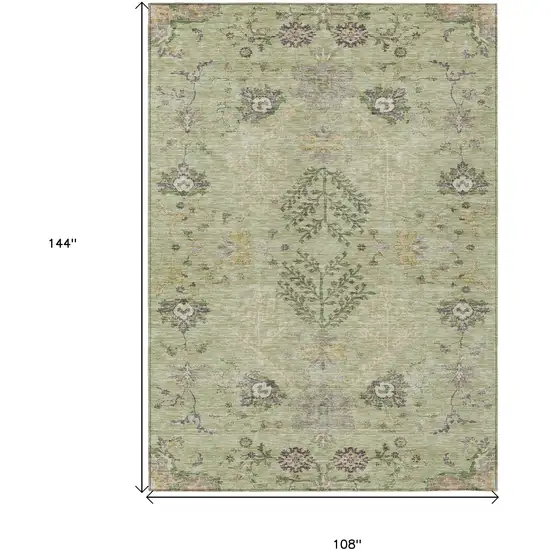 Artichoke Green Brown And Beige Floral Washable Indoor Outdoor Area Rug Photo 7