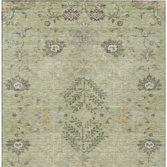 Artichoke Green Brown And Beige Floral Washable Indoor Outdoor Area Rug Photo 5