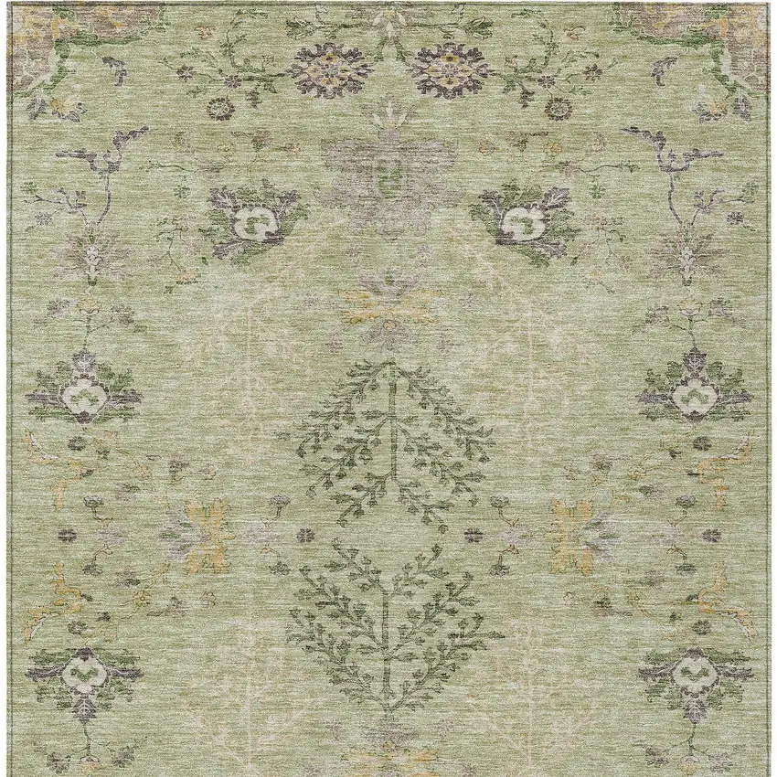 Artichoke Green Brown And Beige Floral Washable Indoor Outdoor Area Rug Photo 5