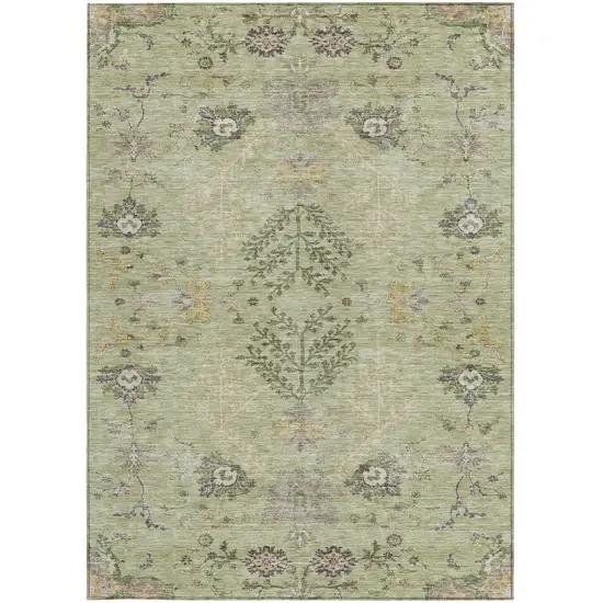 Artichoke Green Brown And Beige Floral Washable Indoor Outdoor Area Rug Photo 6