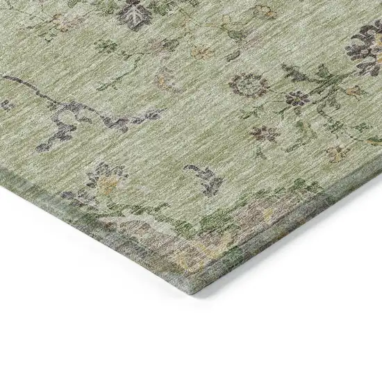 Artichoke Green Brown And Beige Floral Washable Indoor Outdoor Area Rug Photo 4