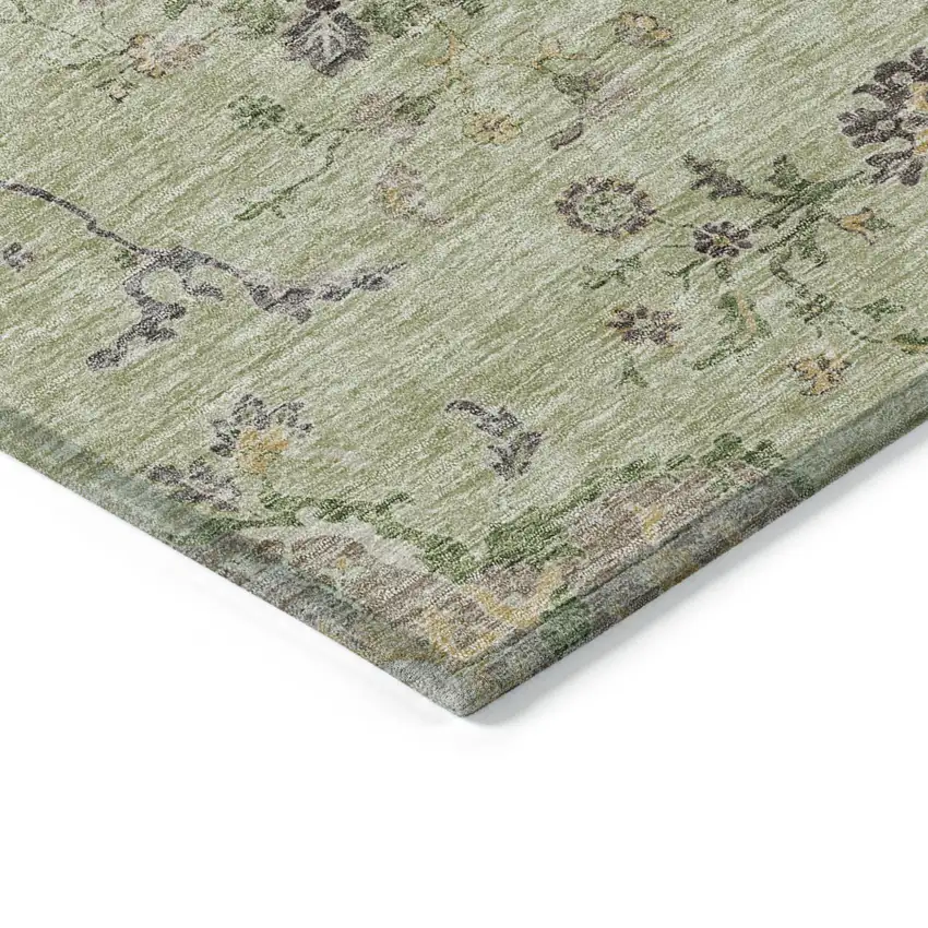 Artichoke Green Brown And Beige Floral Washable Indoor Outdoor Area Rug Photo 4