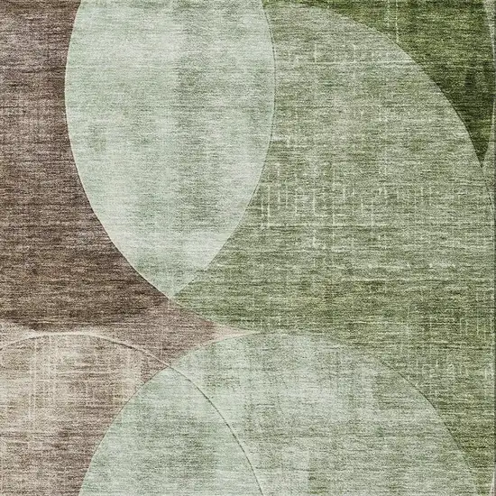 Artichoke Green Brown And Beige Geometric Washable Area Rug With UV Protection Photo 2