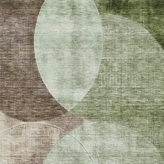 Artichoke Green Brown And Beige Geometric Washable Area Rug With UV Protection Photo 2