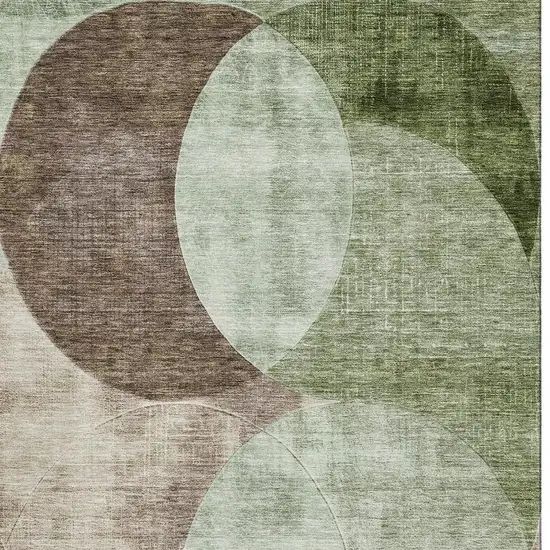 Artichoke Green Brown And Beige Geometric Washable Area Rug With UV Protection Photo 3
