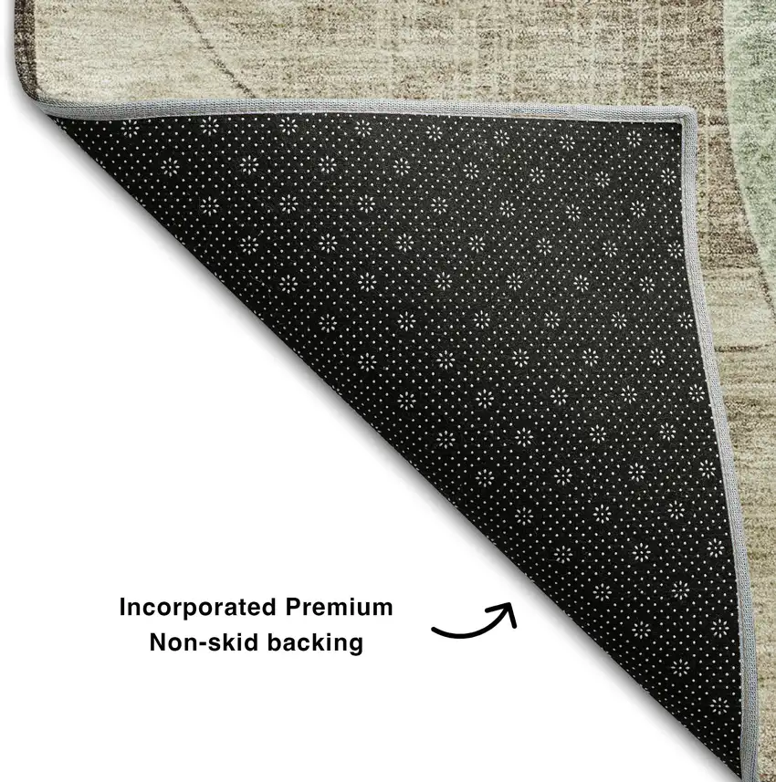 Artichoke Green Brown And Beige Geometric Washable Area Rug With UV Protection Photo 6