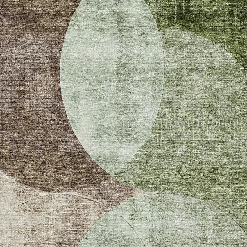 Artichoke Green Brown And Beige Geometric Washable Area Rug With UV Protection Photo 2