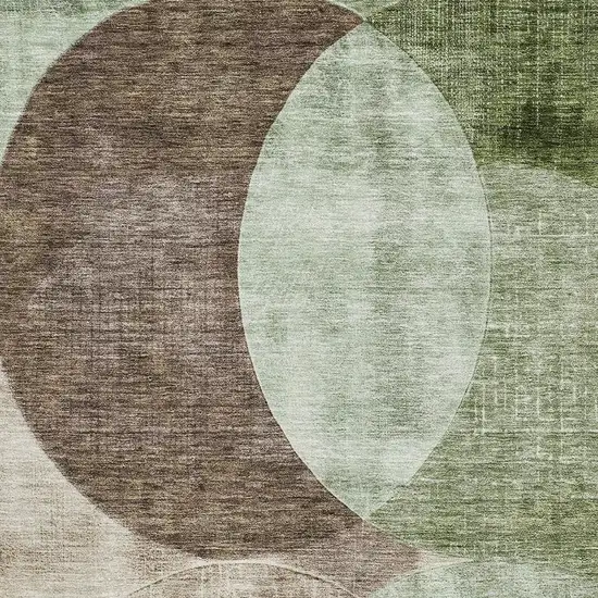 Artichoke Green Brown And Beige Geometric Washable Area Rug With UV Protection Photo 2