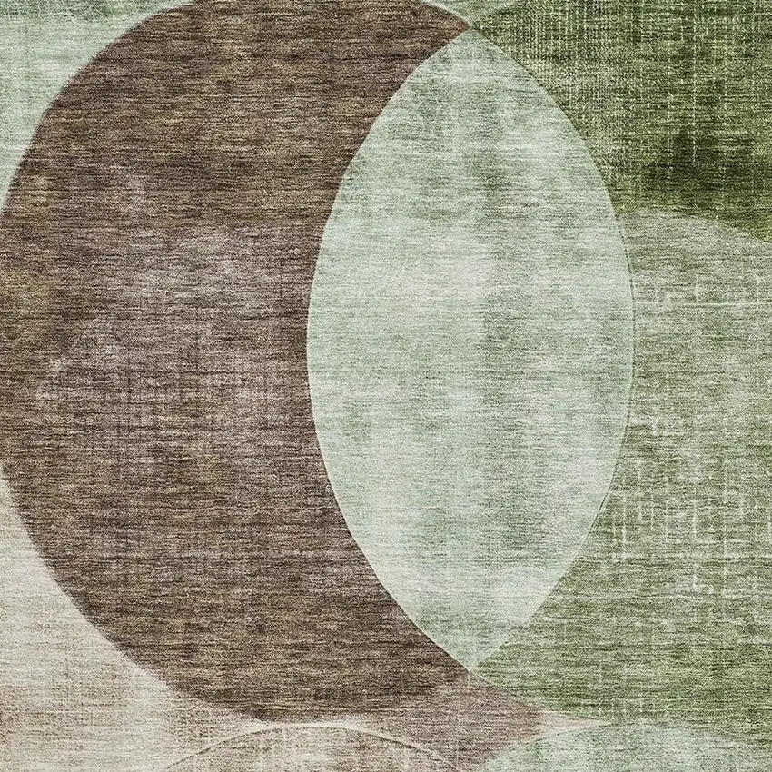 Artichoke Green Brown And Beige Geometric Washable Area Rug With UV Protection Photo 2