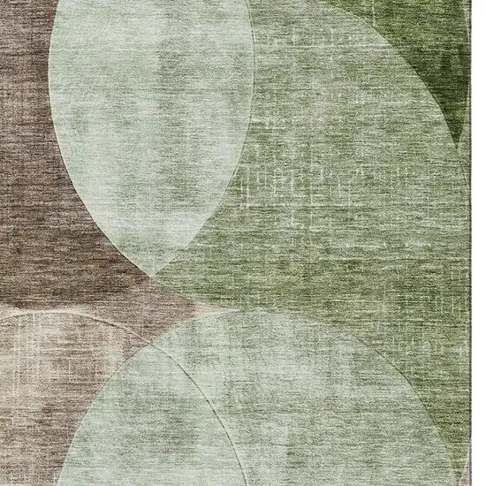 Artichoke Green Brown And Beige Geometric Washable Area Rug With UV Protection Photo 2