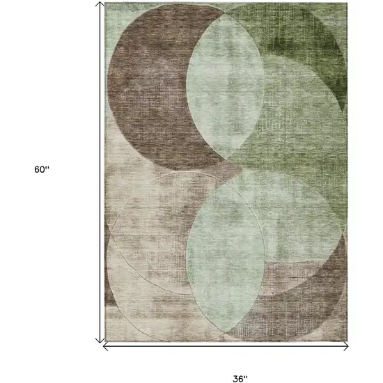 Artichoke Green Brown And Beige Geometric Washable Indoor Outdoor Area Rug Photo 7