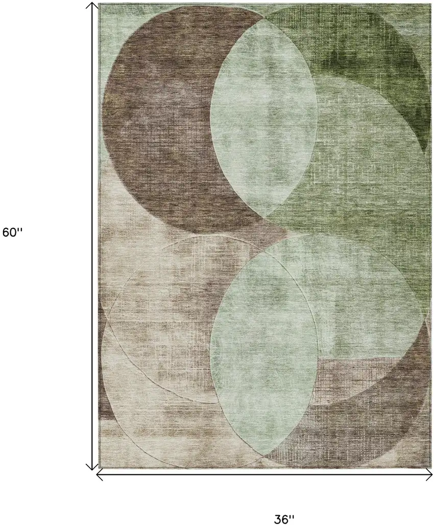 Artichoke Green Brown And Beige Geometric Washable Indoor Outdoor Area Rug Photo 7