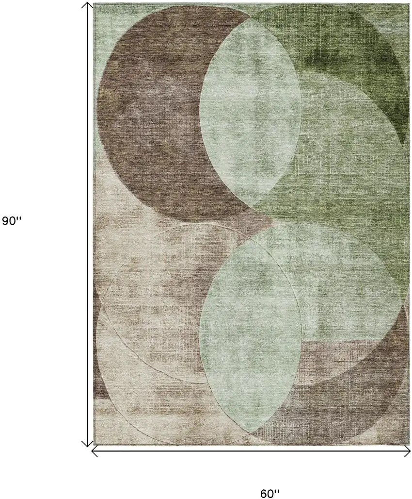 Artichoke Green Brown And Beige Geometric Washable Indoor Outdoor Area Rug Photo 7