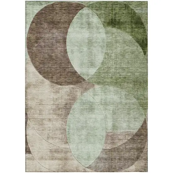 Artichoke Green Brown And Beige Geometric Washable Indoor Outdoor Area Rug Photo 2