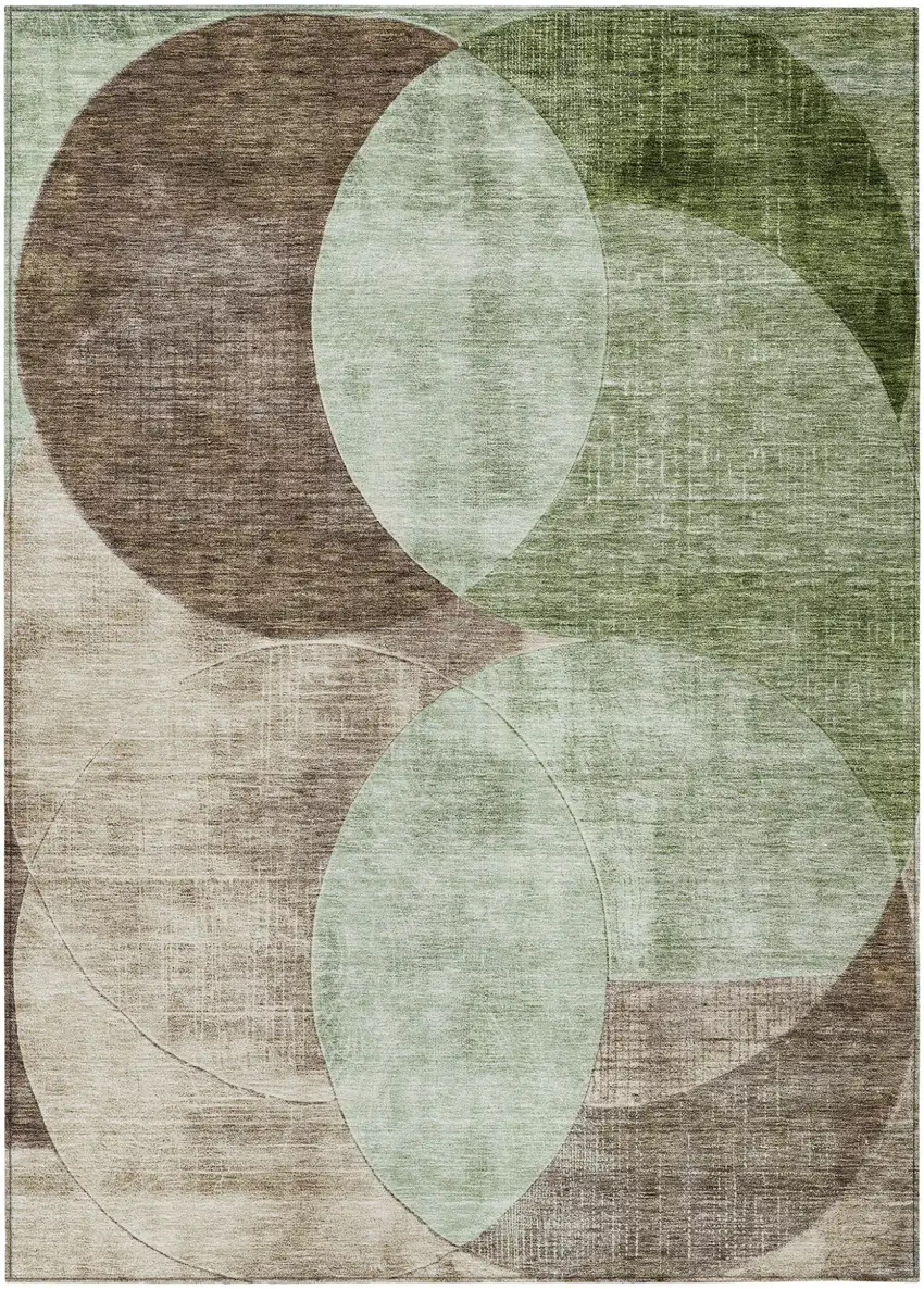 Artichoke Green Brown And Beige Geometric Washable Indoor Outdoor Area Rug Photo 2