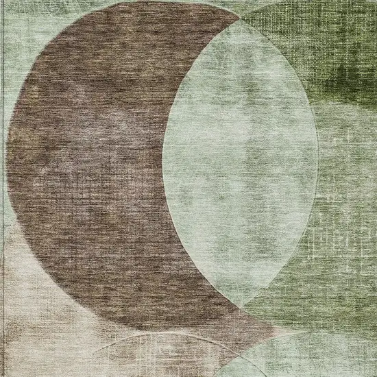 Artichoke Green Brown And Beige Geometric Washable Indoor Outdoor Area Rug Photo 5