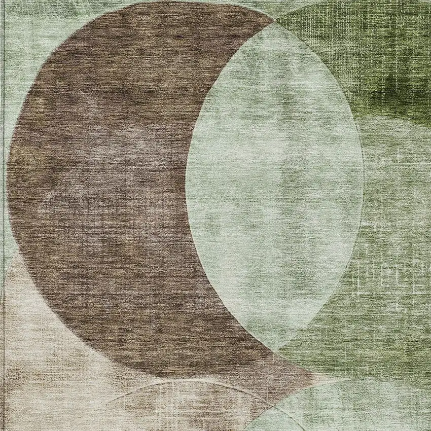 Artichoke Green Brown And Beige Geometric Washable Indoor Outdoor Area Rug Photo 5