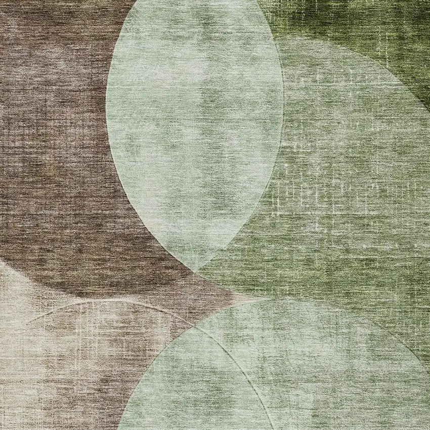 Artichoke Green Brown And Beige Geometric Washable Indoor Outdoor Area Rug Photo 5