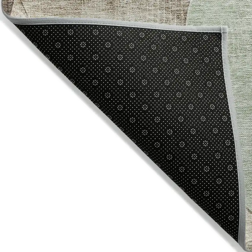 Artichoke Green Brown And Beige Geometric Washable Indoor Outdoor Area Rug Photo 3