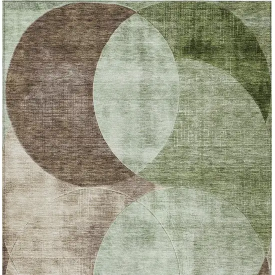 Artichoke Green Brown And Beige Geometric Washable Indoor Outdoor Area Rug Photo 5