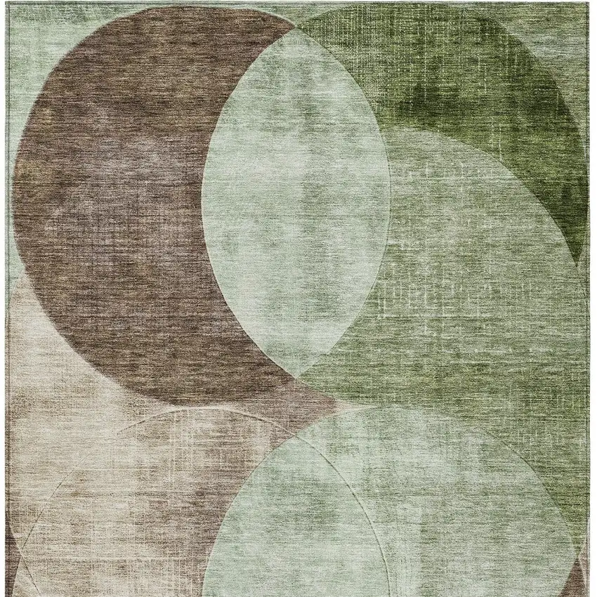 Artichoke Green Brown And Beige Geometric Washable Indoor Outdoor Area Rug Photo 5