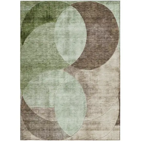 Artichoke Green Brown And Beige Geometric Washable Indoor Outdoor Area Rug Photo 6