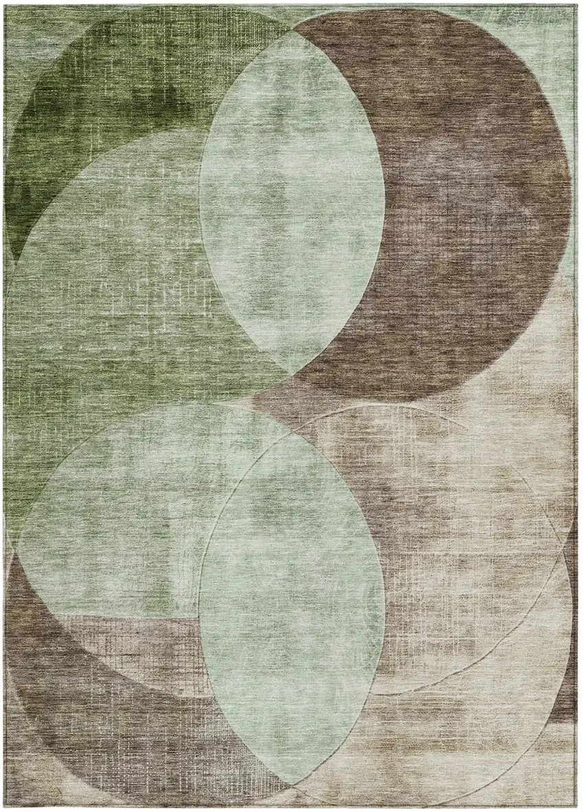 Artichoke Green Brown And Beige Geometric Washable Indoor Outdoor Area Rug Photo 6