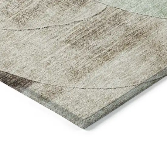 Artichoke Green Brown And Beige Geometric Washable Indoor Outdoor Area Rug Photo 4