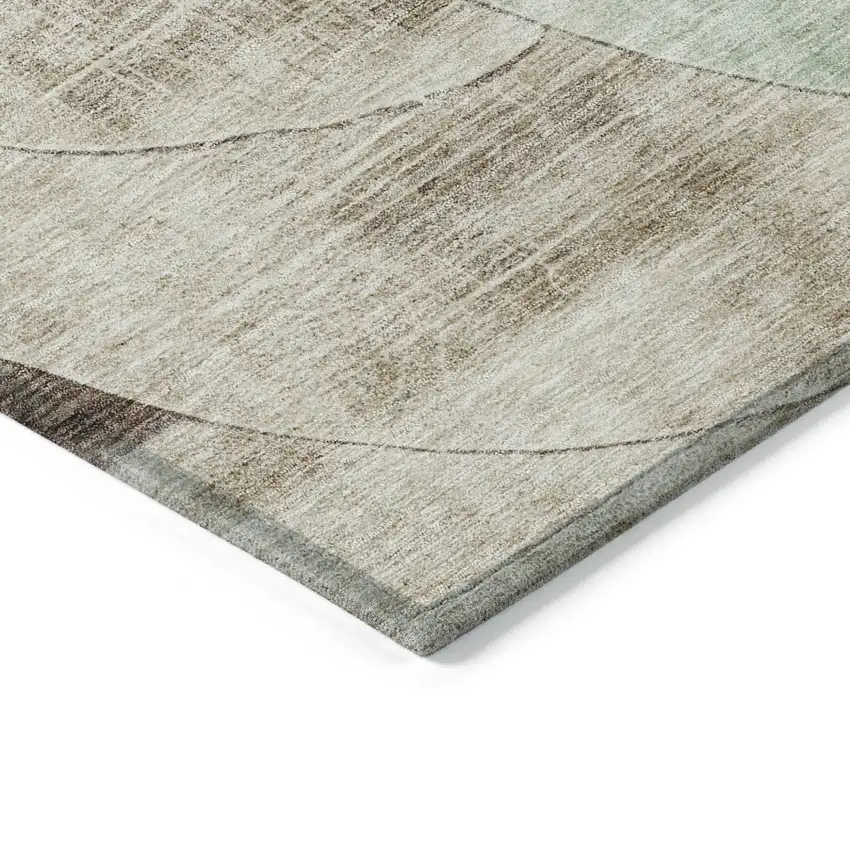Artichoke Green Brown And Beige Geometric Washable Indoor Outdoor Area Rug Photo 4