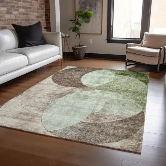 Artichoke Green Brown And Beige Geometric Washable Indoor Outdoor Area Rug Photo 8