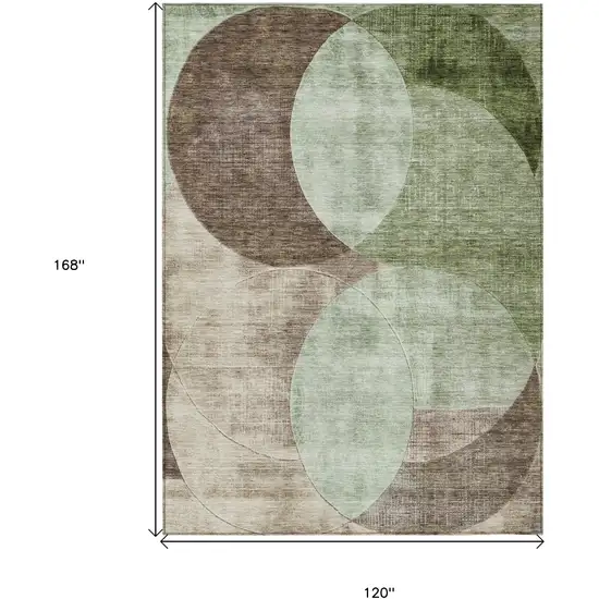 Artichoke Green Brown And Beige Geometric Washable Indoor Outdoor Area Rug Photo 7