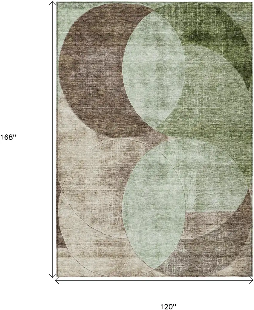 Artichoke Green Brown And Beige Geometric Washable Indoor Outdoor Area Rug Photo 7