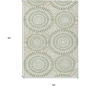 Photo of Artichoke Green Brown And Beige Geometric Washable Indoor Outdoor Area Rug