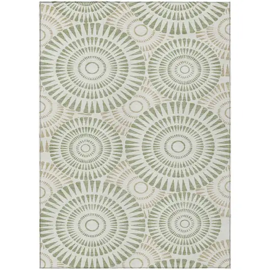 Artichoke Green Brown And Beige Geometric Washable Indoor Outdoor Area Rug Photo 2