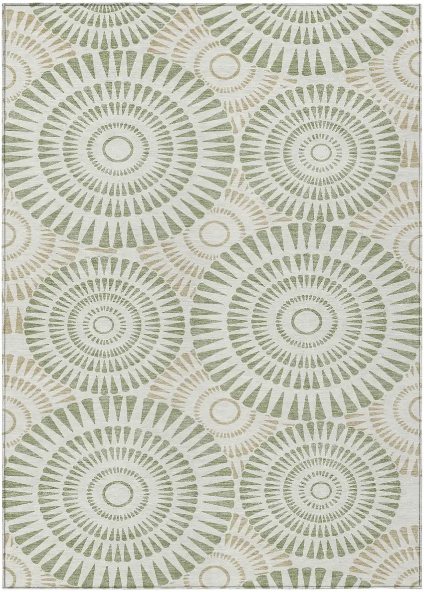 Artichoke Green Brown And Beige Geometric Washable Indoor Outdoor Area Rug Photo 2