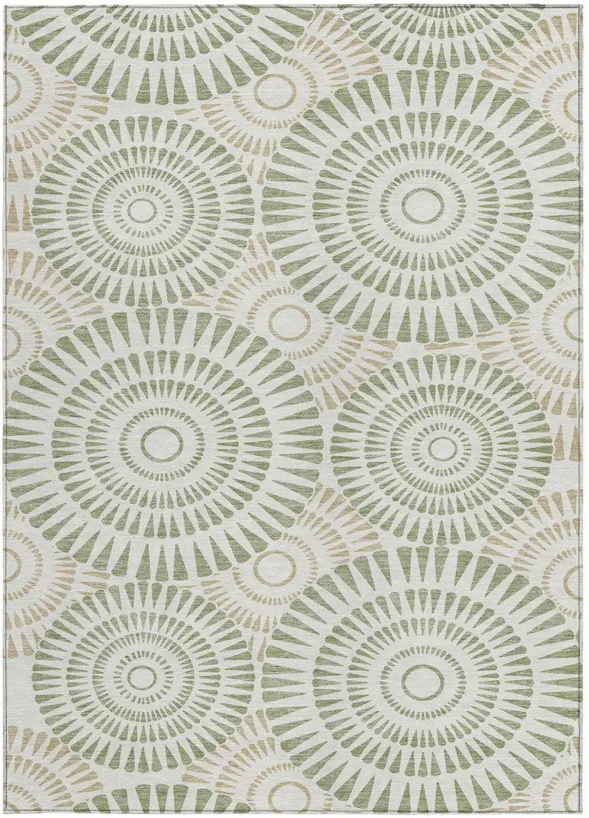 Artichoke Green Brown And Beige Geometric Washable Indoor Outdoor Area Rug Photo 8