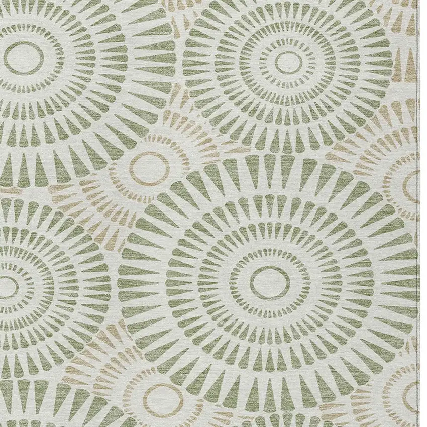 Artichoke Green Brown And Beige Geometric Washable Indoor Outdoor Area Rug Photo 7