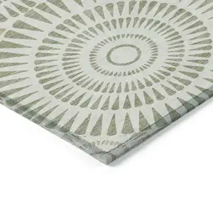 Photo of Artichoke Green Brown And Beige Geometric Washable Indoor Outdoor Area Rug