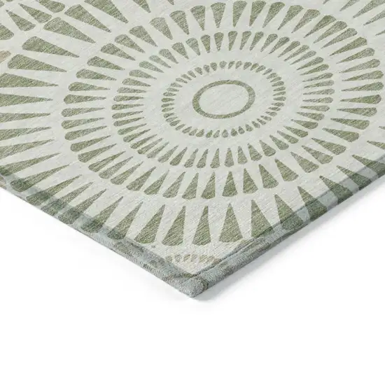 Artichoke Green Brown And Beige Geometric Washable Indoor Outdoor Area Rug Photo 5