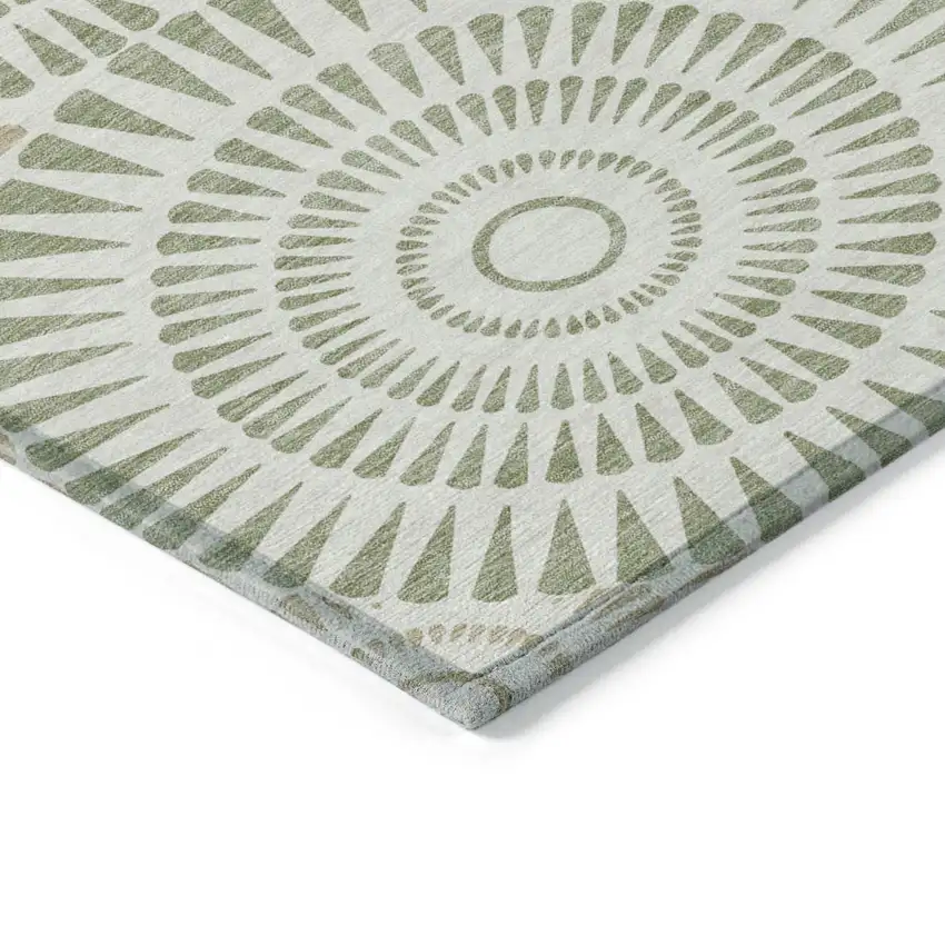 Artichoke Green Brown And Beige Geometric Washable Indoor Outdoor Area Rug Photo 5
